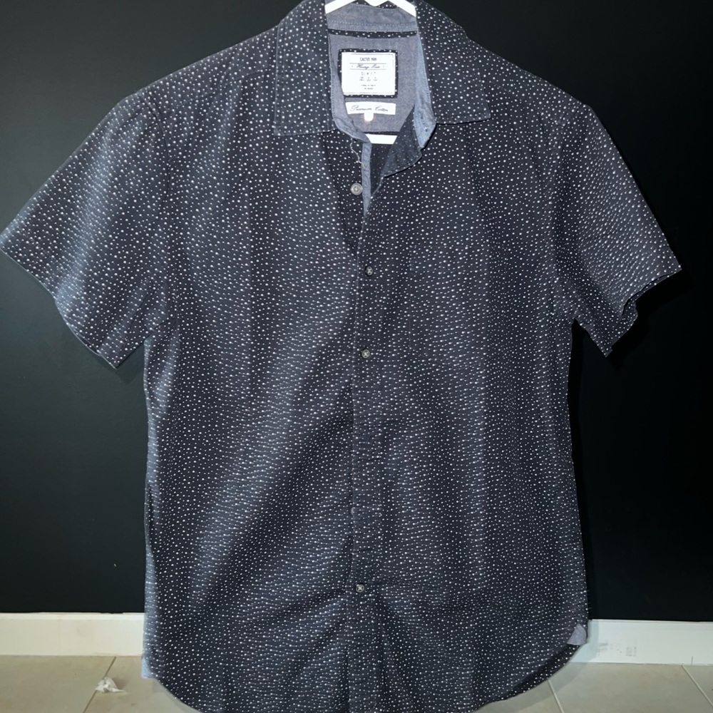 Men's Navy Dotted Casual Shirt